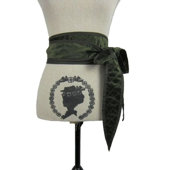 Chico's Boho Paisley & Quilted Olive Green REVERSIBLE Obi Wrap Belt Size S NEW - Picture 3 of 9